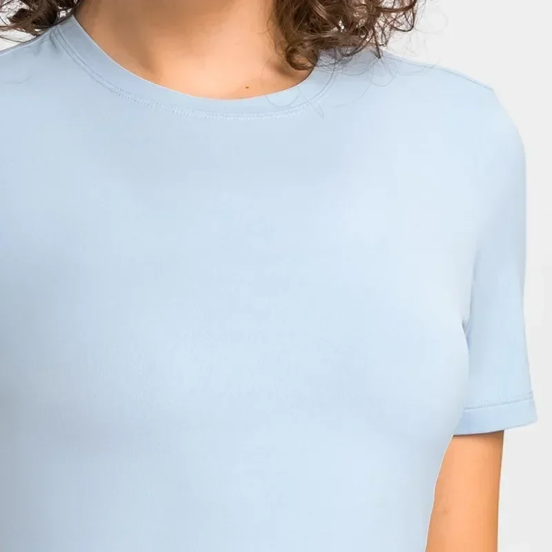 Lemon Women Round Neck Fitness Short Sleeve T -shirt Crop Top Quick Drying Short Yoga Shirt Sport Comprehensive Training Jogging