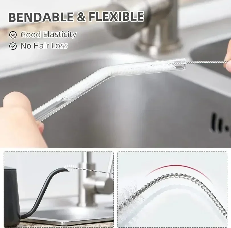100/1pcs Drinking Straw Cleaning Brush Kit Stainless Steel Long Handle Cleaner Brushes for Baby Cup Bottles Straws Clean Tools 3