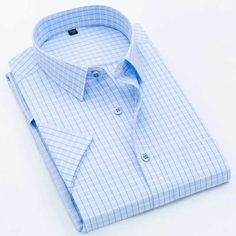 Fashionable Men's Short Sleeved Shirt Summer Business Casual Plaid Oversized Cool Brand New Model Top