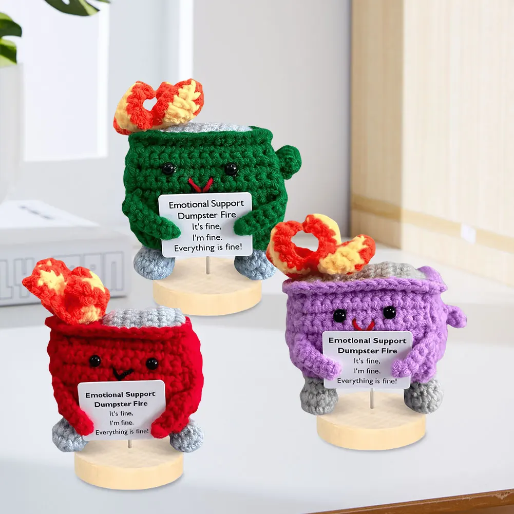 Cute Crochet Dumpster Fire with Encouraging Card Emotional Support Dumpster Fire Funny Gifts for Coworkers Friends
