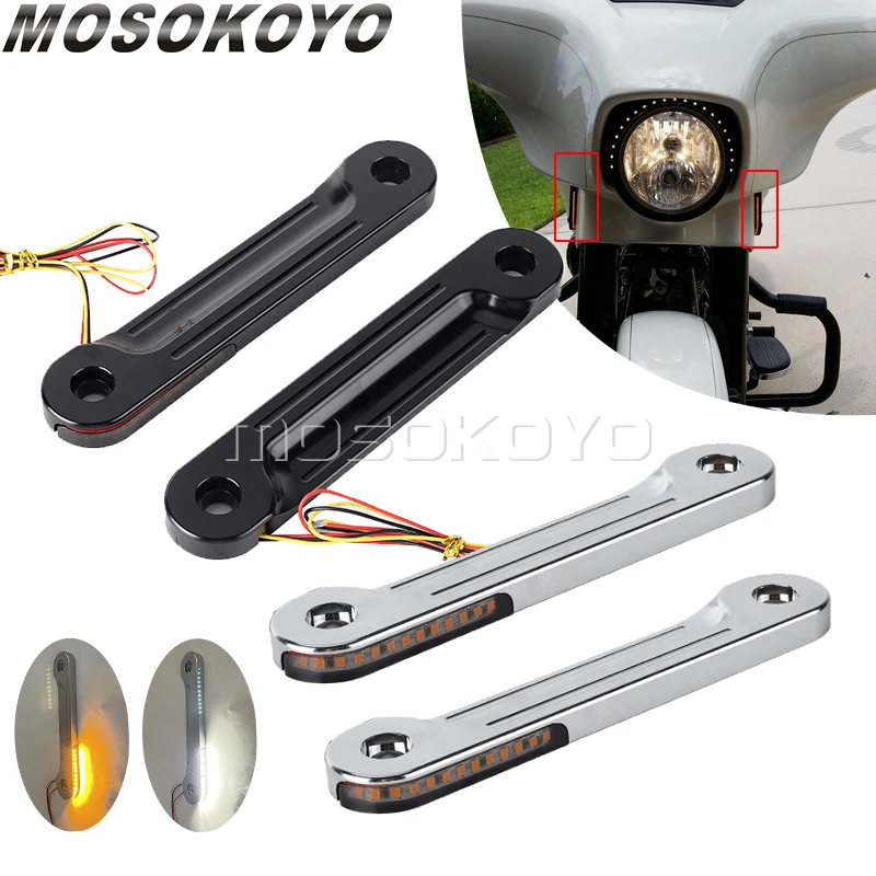 

Motorcycle Aluminum Front LED Flush Fork Turn Signals Light Flashing Brackets For Harley Touring Electra Street Glide Road King