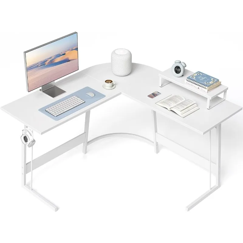 L Shaped Gaming Desk Computer Office Desk Corner Desk with Large Monitor Stand for Home Office Study Writing Workstation, White monitor stand chipboard 118x23 5x9 cm white