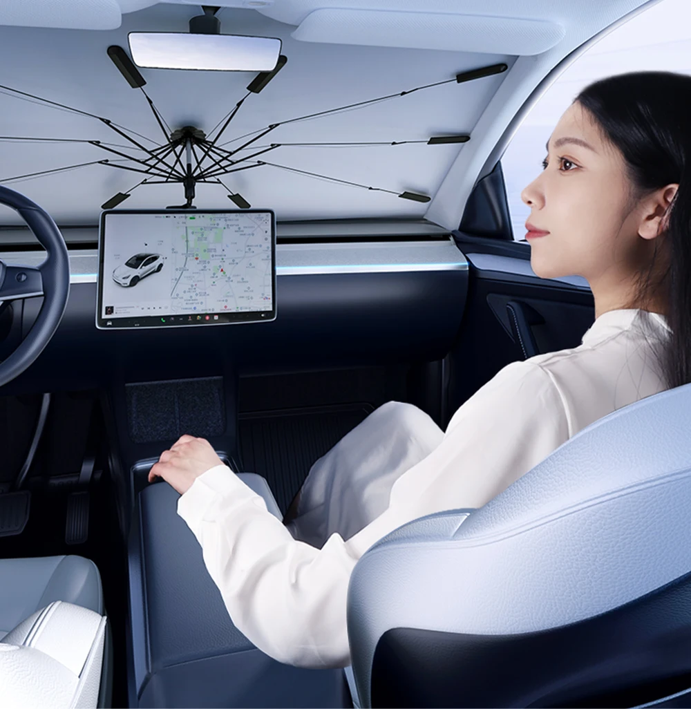 YZ Auto Sonnenschirm Regenschirm Für Alle Tesla Modell Schattierung Auto Sonnenschutz Schutz Sonnenschirm Sommer Sonne Windschutzscheibe Schutz Zubehör – Detail 8