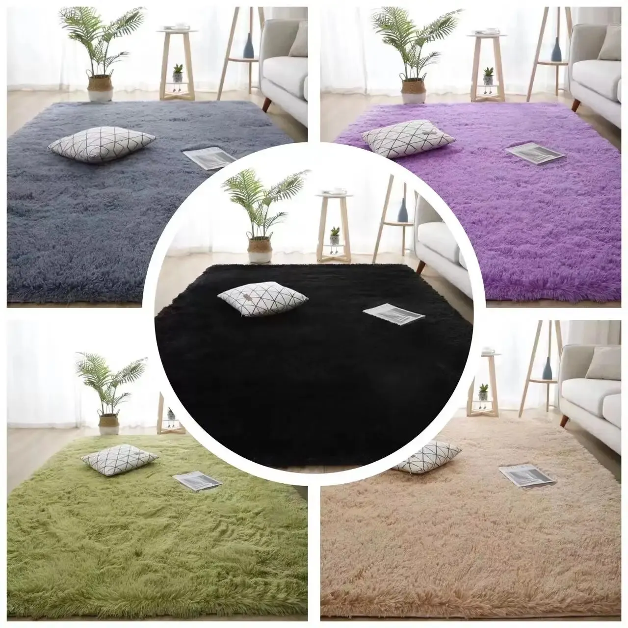 Living Room Silk Wool Carpet Home Bedroom Bed Full Floor Mat Nordic Sofa Non-Slip Mat Simple Wind Plush Cushion