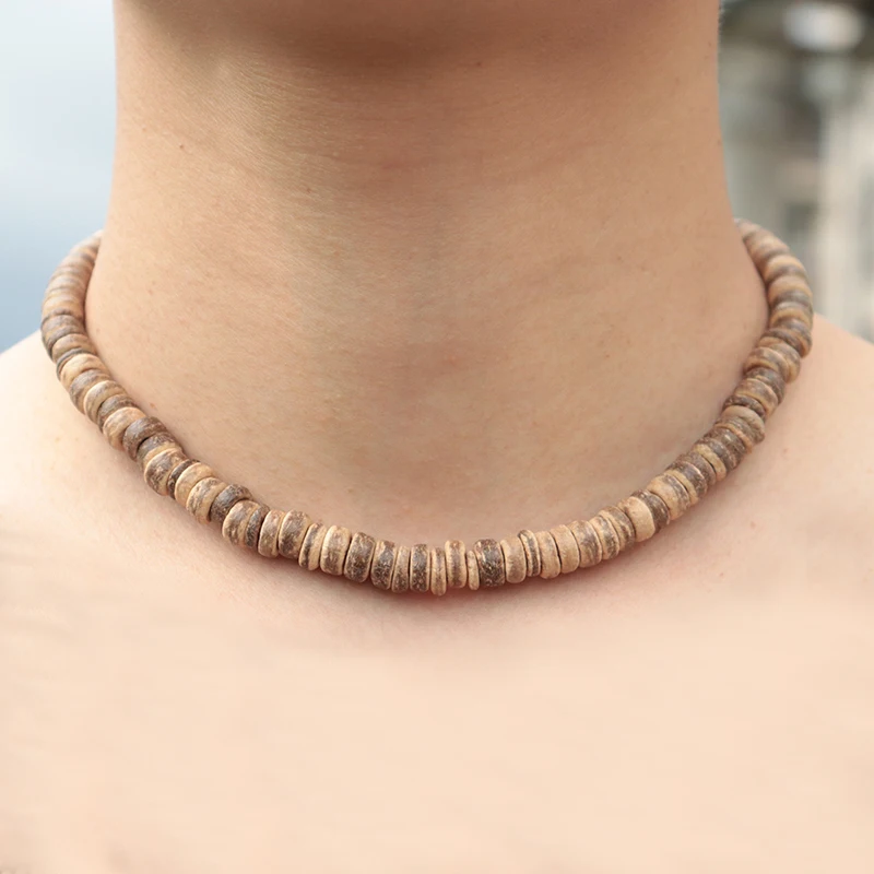 Minimalist Mens Necklace Natural Wenge Wood Collar Boyfriend Gift 4 6 8mm Disc Beads Erkek Kolye