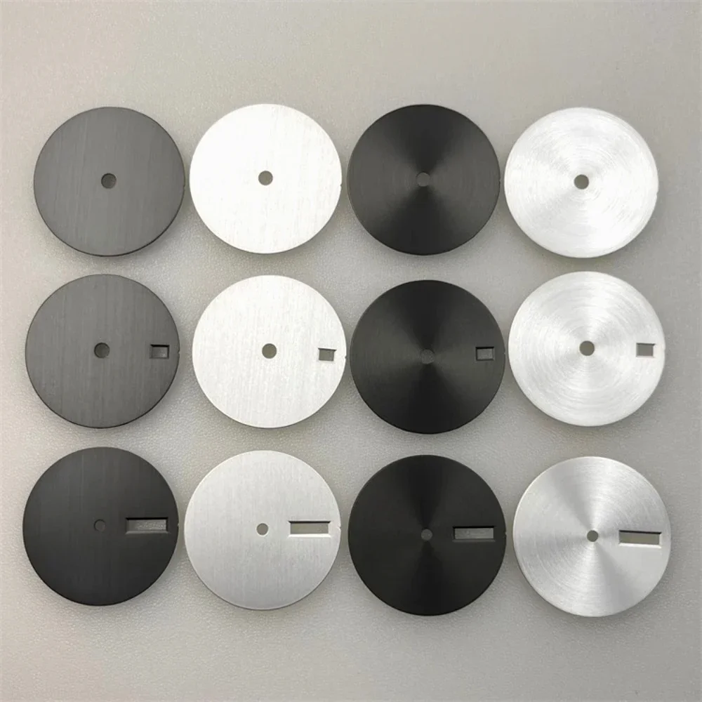 28.5mm Solid Color Metal Watch Dial Round Sand Pattern DIY Watch Faces Calendar Window NH35/NH36/4R/7S Movement