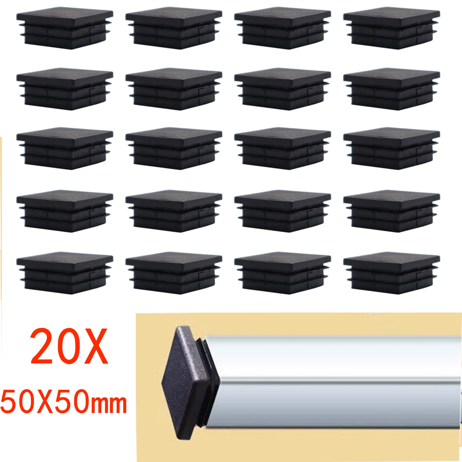 

20Pcs 50mmX50mm Plastic Square Plugs Home Furniture Table Feet Covers Pipe Anti-Slip Chair Leg Caps Scratch Floor Protector Pads