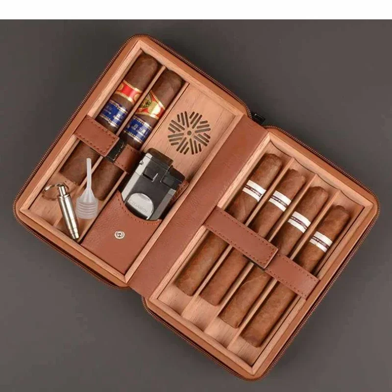 Large Capacity Cedar Cigar Cigar Humidor Box Portable Smoking Accessories Kit Portable Wood Humidor Travel Bag