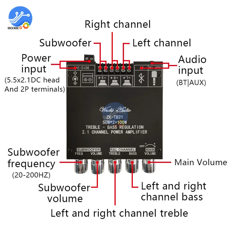 Módulo Amplificador de Potência Digital Bluetooth de Tom Alto e Baixo Subwoofer de Tom Alto e Baixo Zk-ht21 160 Wx2 Mais 220w Tda7498e 2.1 Canais - Image 2