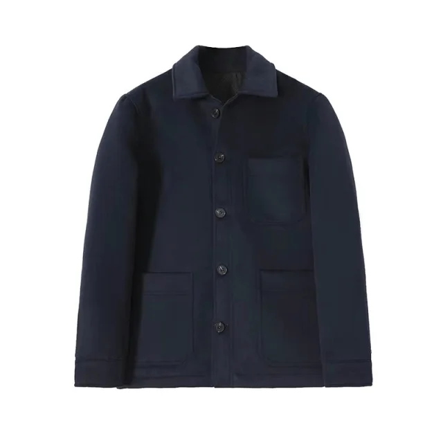 

Men's New Fashion Casual Joker Thick Warm Pocket Decoration Cotton-padded Jacket Woolen Coat Long Sleeve Button Coat.