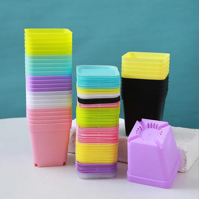 10pcs 7x7cm Plastic Square Flower Pot with Cover Garden Balcony Office Desktop Flower Pot Plant Growing Container 3