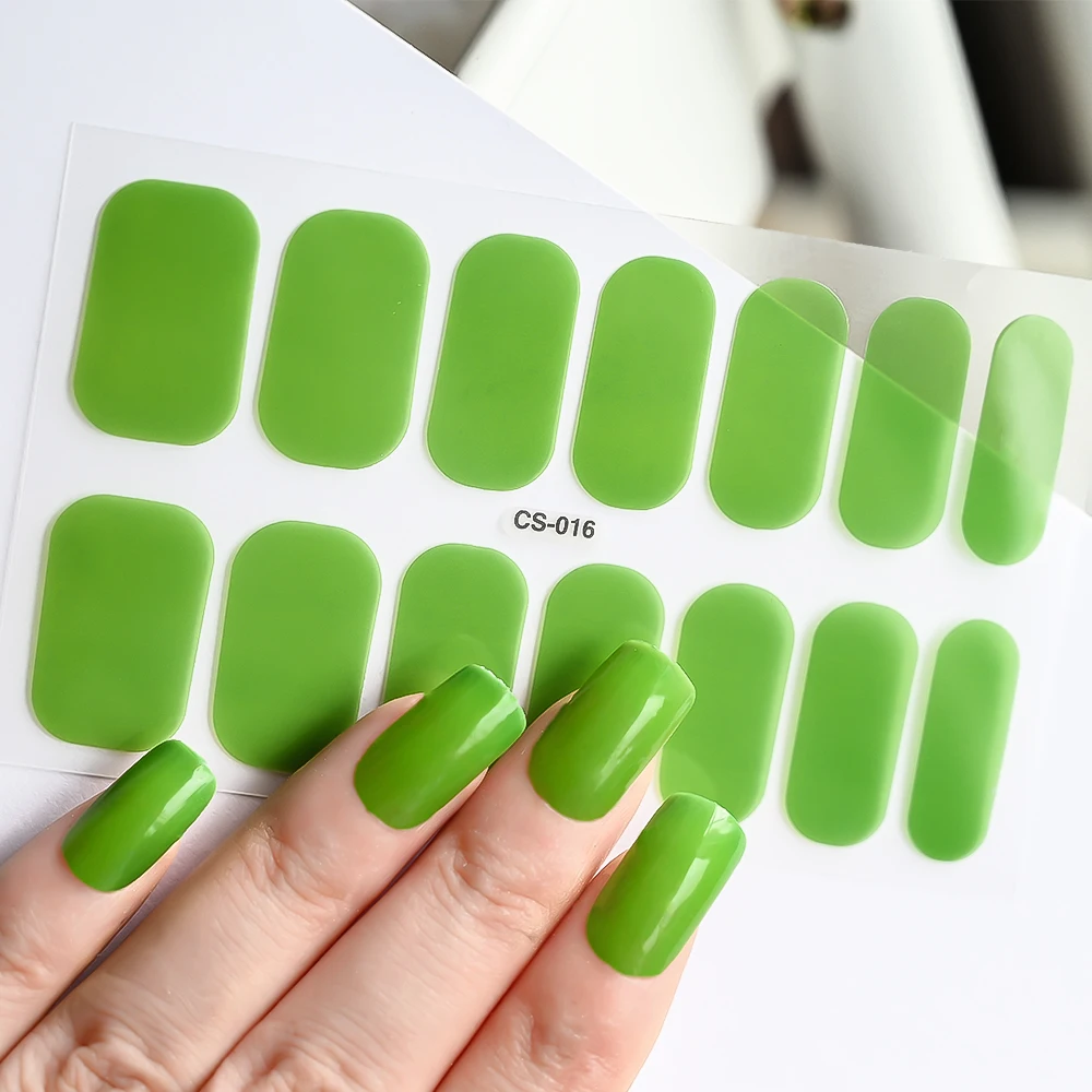 14 Tips DIY Baking-free Nail Sticker Long-Lasting Solid Color Nail Strips Patch Slider Full Cover Decal Self-Adhesive Full Wraps