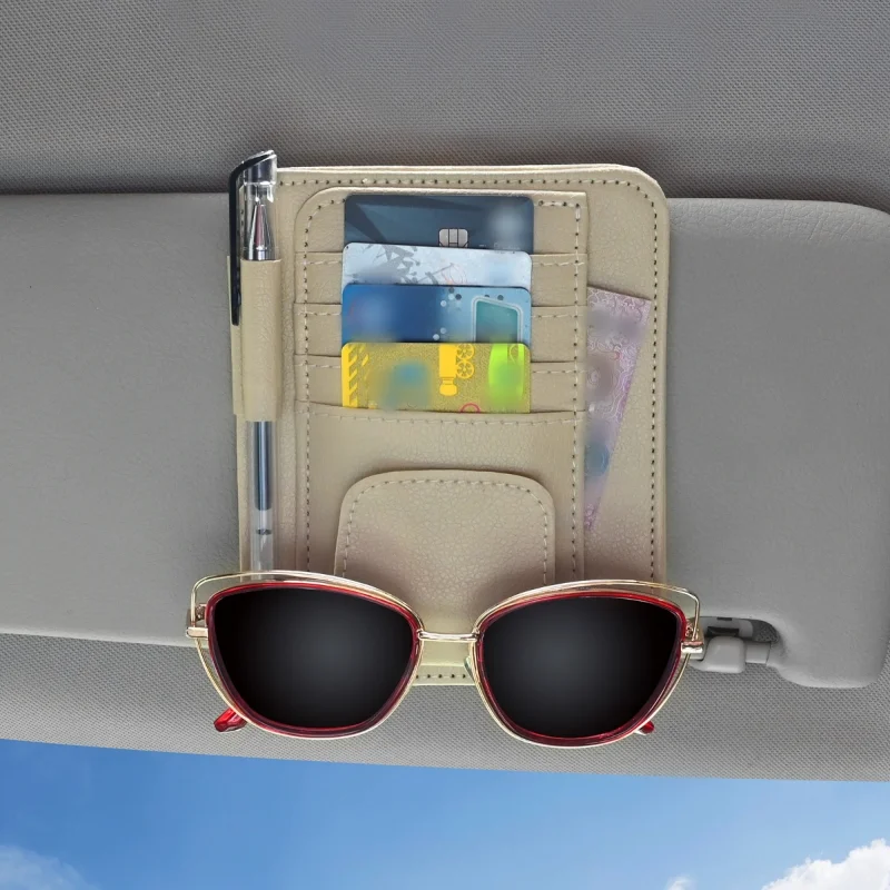 Porte-cartes en cuir PU pour pare-soleil de voiture, multi-poches, sac de  rangement pour lunettes, carte d'évaluation intérieure, accessoires  automobiles - AliExpress