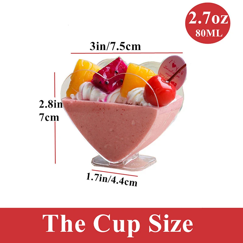 Plastic Squeeze Bottles 20PCS 80ml Thickened Heart Shaped Dessert Bowl Reusable Mousse Container Transparent Edible Plastic Dessert Cup