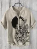 Koi Art Printed Linen Blended V-neck Men's Fashion Shirt 1