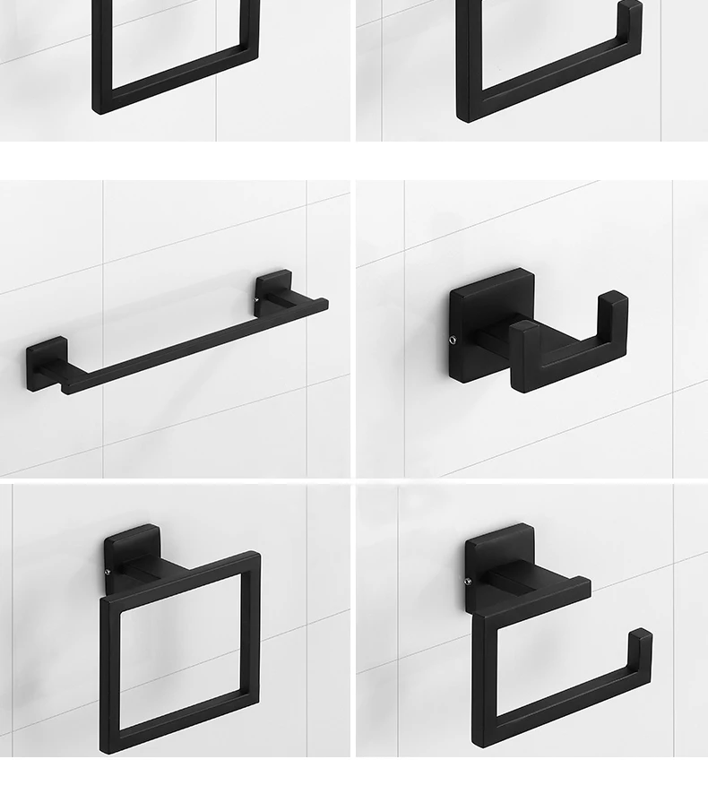 Description Picture 5 of itemMatte Black Gold Bathroom Accessories Set Wall Towel Holder Roll Paper Holder Towel Ring Robe Hook Stainless Steel Hardware Set