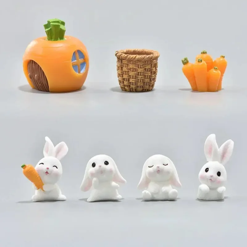 Cute Rabbit Resin Fairy Garden Miniature Figurine Ornament Micro Landscape Home Decoration Action Figure Dollhouse Accessories