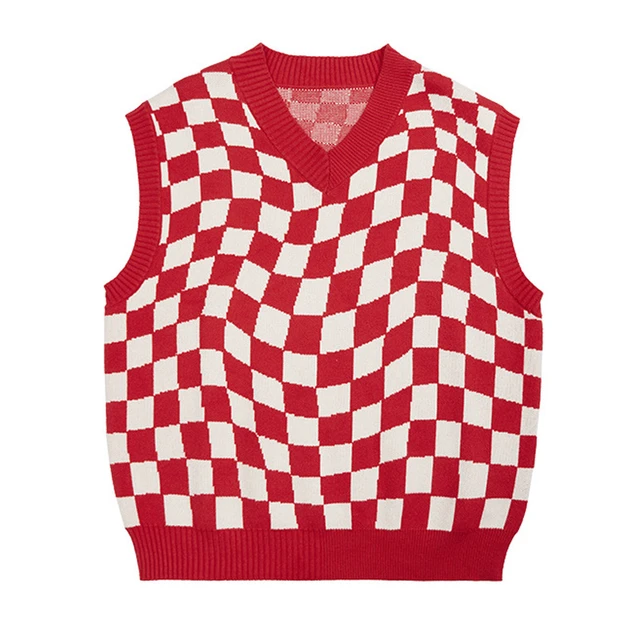 Japanese Sweater Vest Men Women Plaid Black and Green Checkerboard Knit  Sweaters Harajuku Casual Loose Pullover Streetwear New - AliExpress