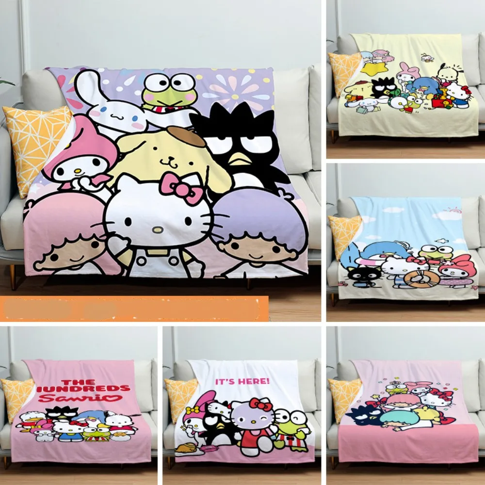 

Cute Cartoon Sanrio Family Plush Blanket Kawaii Anime Flannel Warm Soft Colorful Print Throw Blanket for Sofa Bedding Travel
