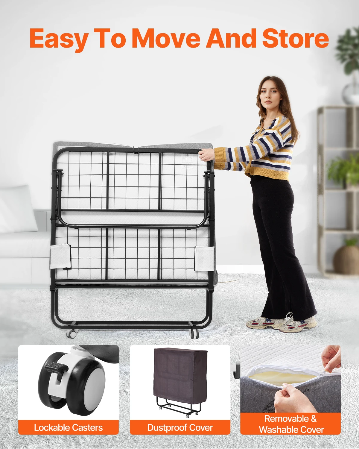 Portable Folding Bed with Memory Foam Mattress for Guest