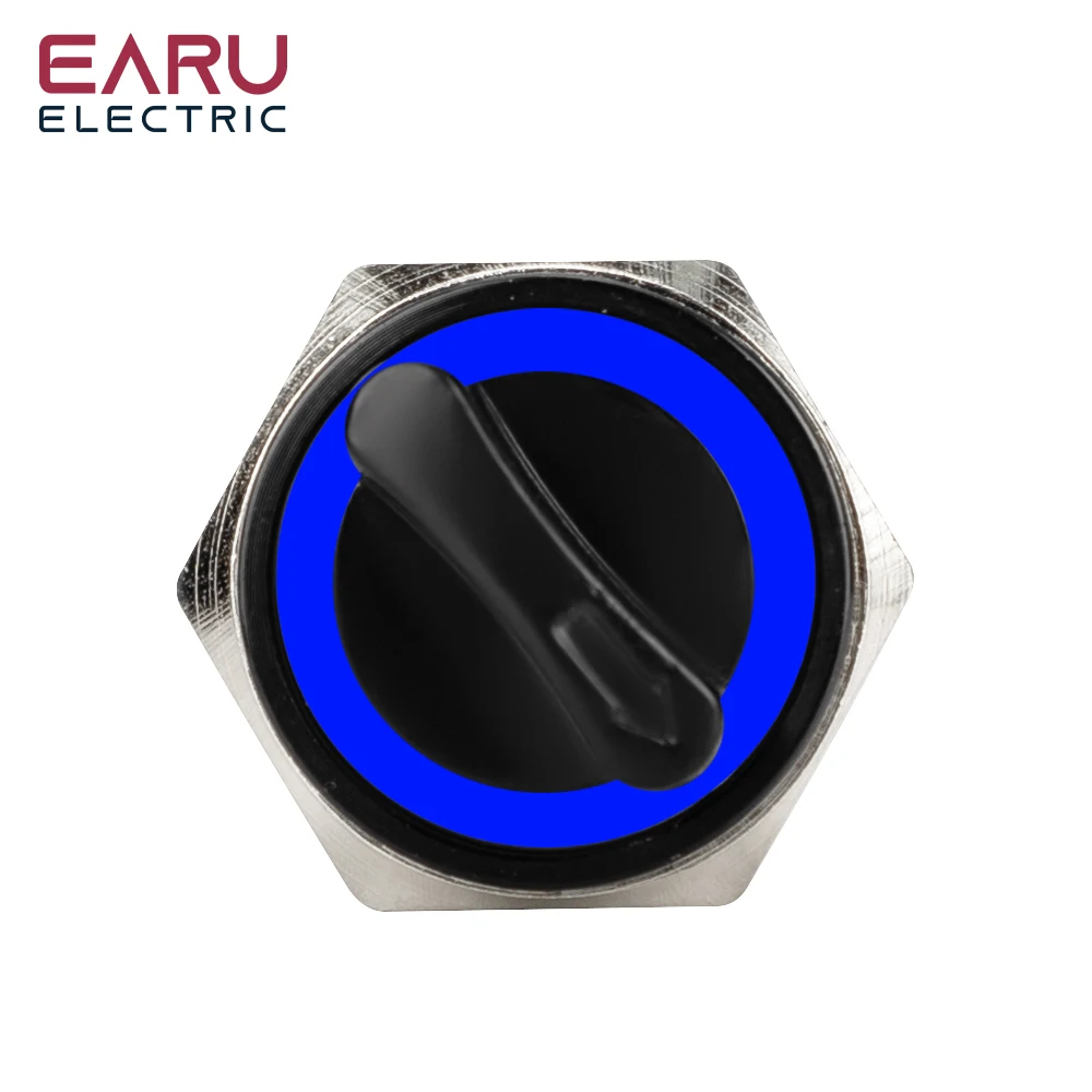 19mm siyah Self dönüş anlık kendini kilitleme sabitleme su geçirmez DPDT işıklı Metal seçici döner anahtar 2/3 pozisyon LED