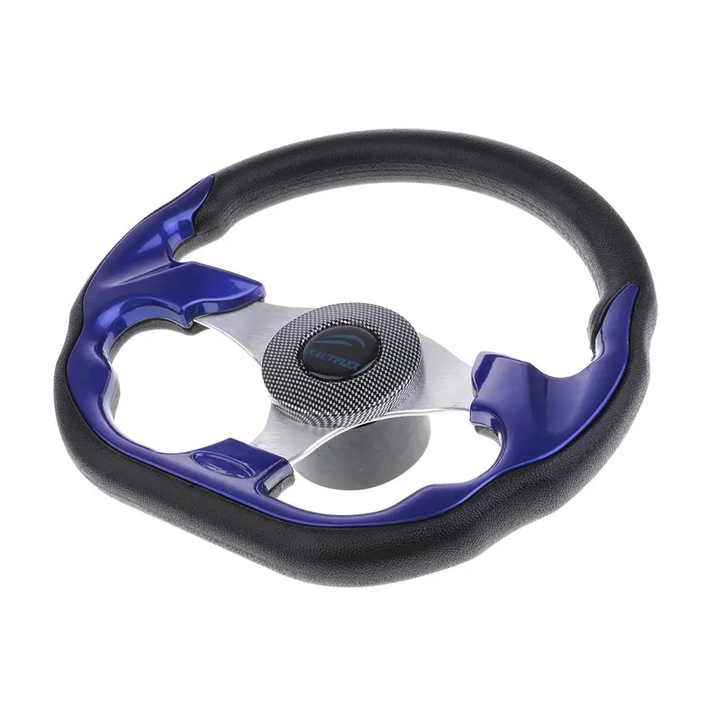 320mm Battle Style Aluminum Alloy 3 Spoke 3/4'' Boat Steering Wheel Marine Yacht Pontoon Boat Wheel & Soft Grip Center Cap