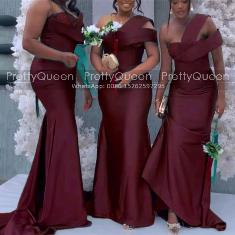 Plus Size Trumpet Bridesmaid Dresses One Shoulder Long Mermaid Burgundy Wedding Party Dress Maid Of Honor For Women