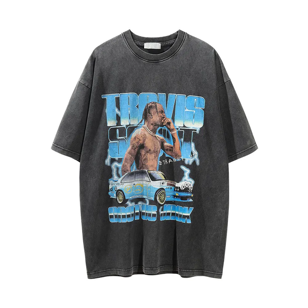 

2023 Summer Men Women T-shirt Streetwear Vintage Washed Rapper Portrait Print Tee Shirt Cotton Oversized Graphics Top Camisetas