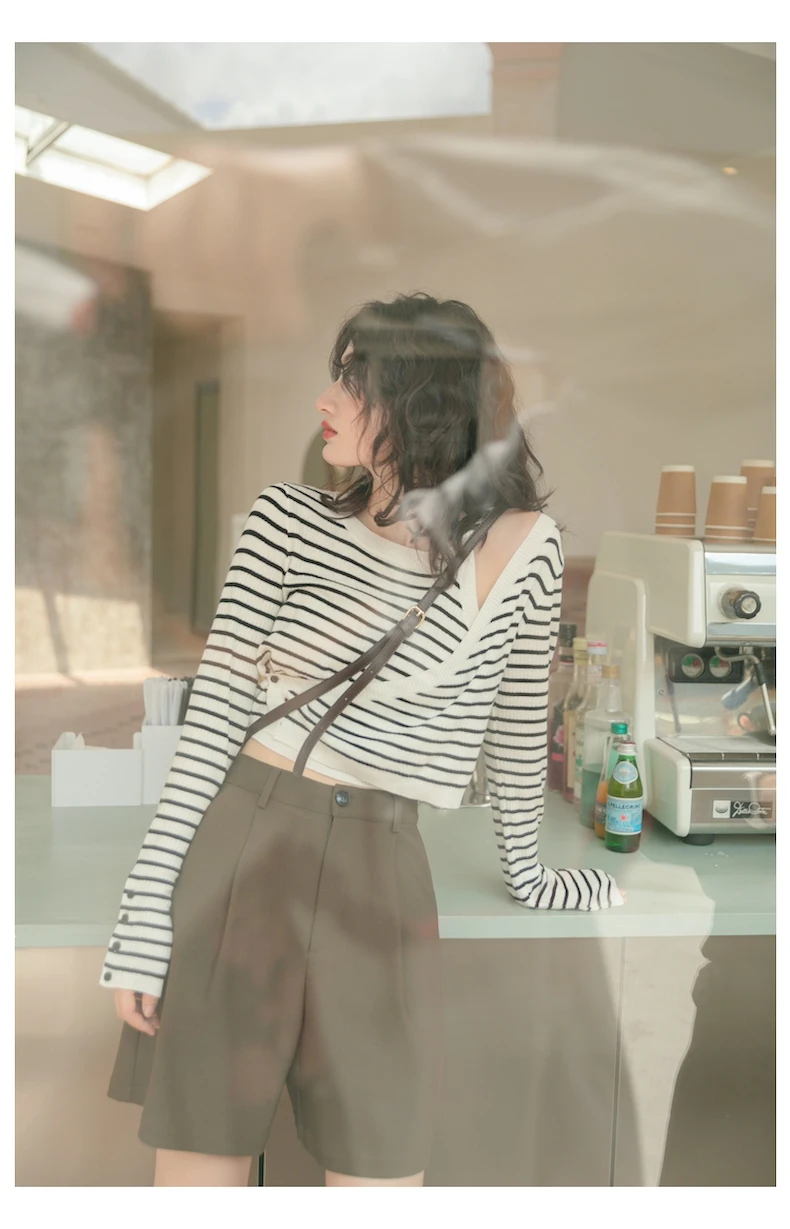 Primavera e Outono Fino de Mangas Falso de Duas Camisola Listrada Feminina Pulôver Coreano Ins Compridas Peças Mulher Camisolas Jumpers 2022 32 Computers & Electronics