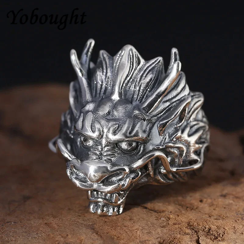 

New S925 Silver Jewelry Fashionable And Domineering Zodiac Dragon Men'S Ring Retro Ethnic Style Birthday Gift Free Shipping