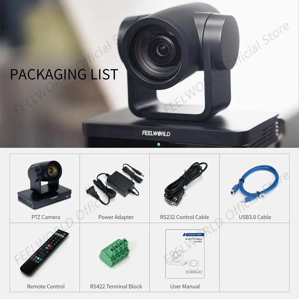 FEELWORLD UHD4K12X 4K PTZ Camera USB POE 12X Optical Zoom AI Auto Tracking Multiple Video Outputs Up to 255 Preset Positions 6