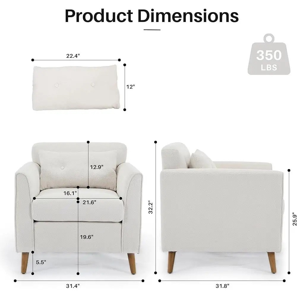 Mid Century Modern Accent Chair Chenille Upholstered Armchair Ergonomic Living Room Side Chair with Wooden Legs Durable Comfort 3