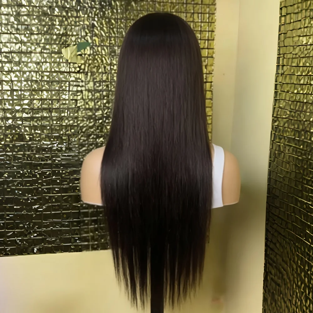 180% 밀도 블랙 스트레이트 26인치 길이 5x5 실크 베이스 유대인 인모 베이비 헤어 HD 레이스 유럽 스타일 글루리스 프리플럭
