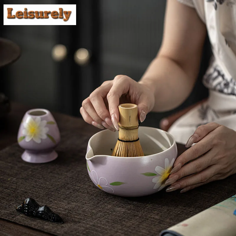 Hand-painted Small Daisy Tea Set Complete Set Whisk Grinder Brushes Japanese Matcha Set Kit Tea Maker Tea Ordering Tools Craft