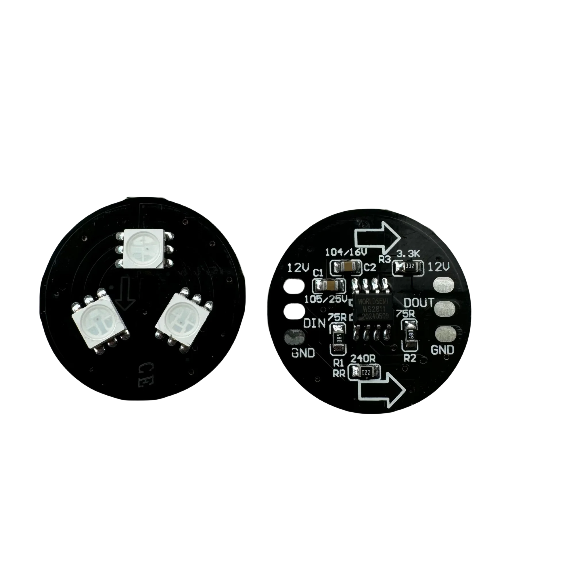 26mm Diameter WS2811 IC RGB Pixel PCBA Black Color 3pcs 5050 SMD RGB 0.72W/Pixel DC12V,No Wire only Board