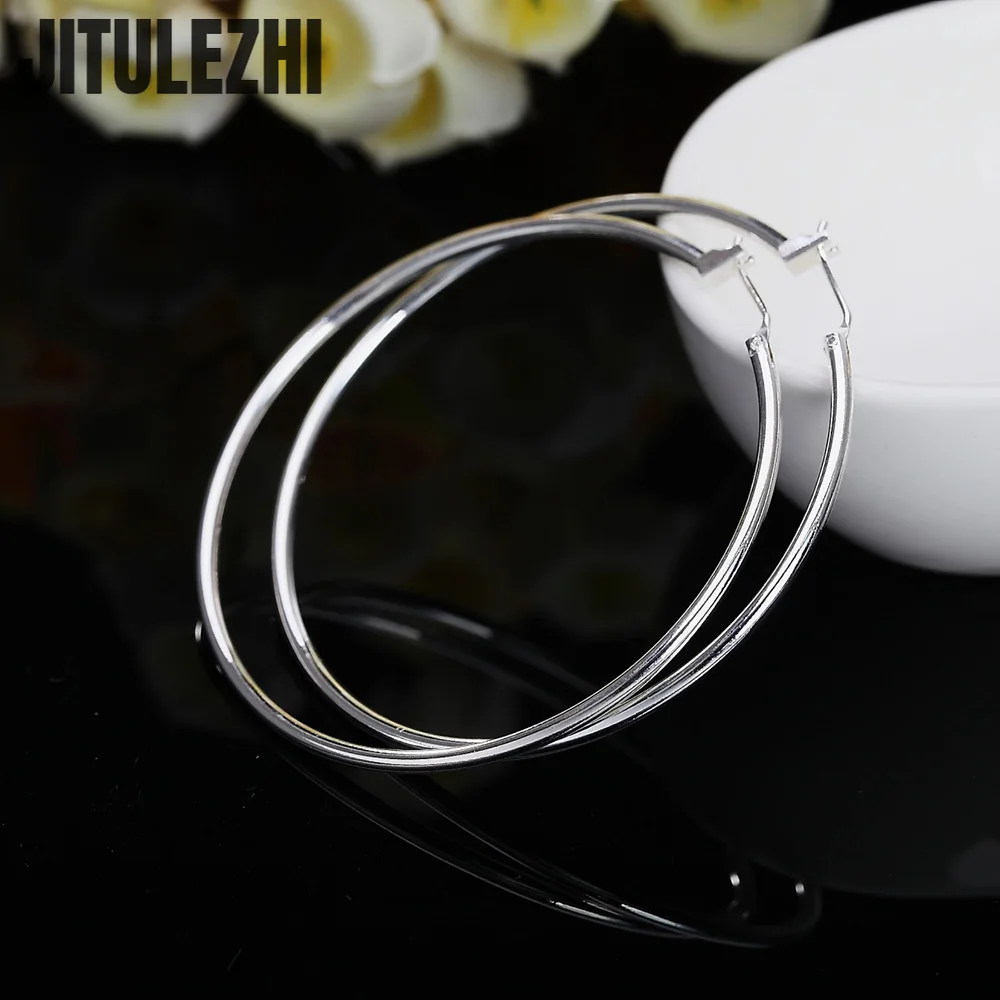 High Quality New 925 Sterling Silver Hoop Earrings For Women Engagement Party Jewelry 5CM Big Circle Trendy Christmas Gifts 4