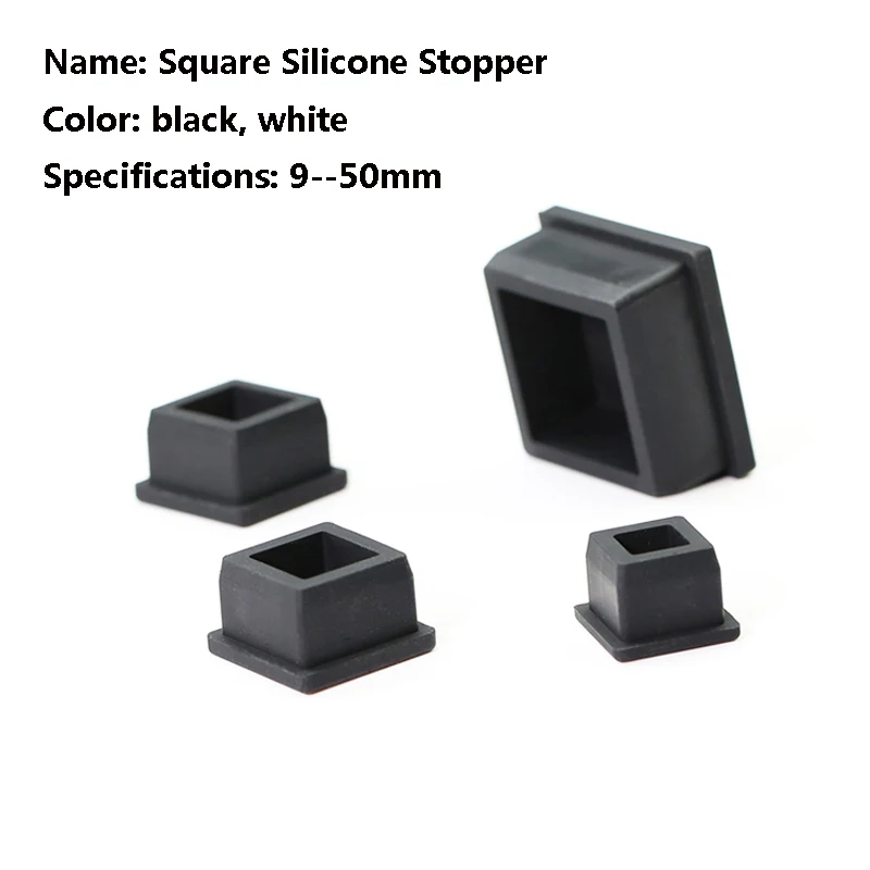 17.6-42.6mmBlack Square With Hole Silicone Rubber End Cap T-Plug Tube Box Part Insert Sealing Plug Square Tube Shielding Plug