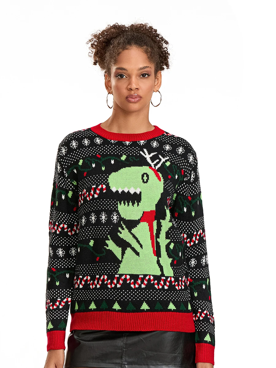 Women s Winter Fashion Sweater Reindeer Print Long Sleeve Knitwear Pullover Jumper Christmas Gift Top