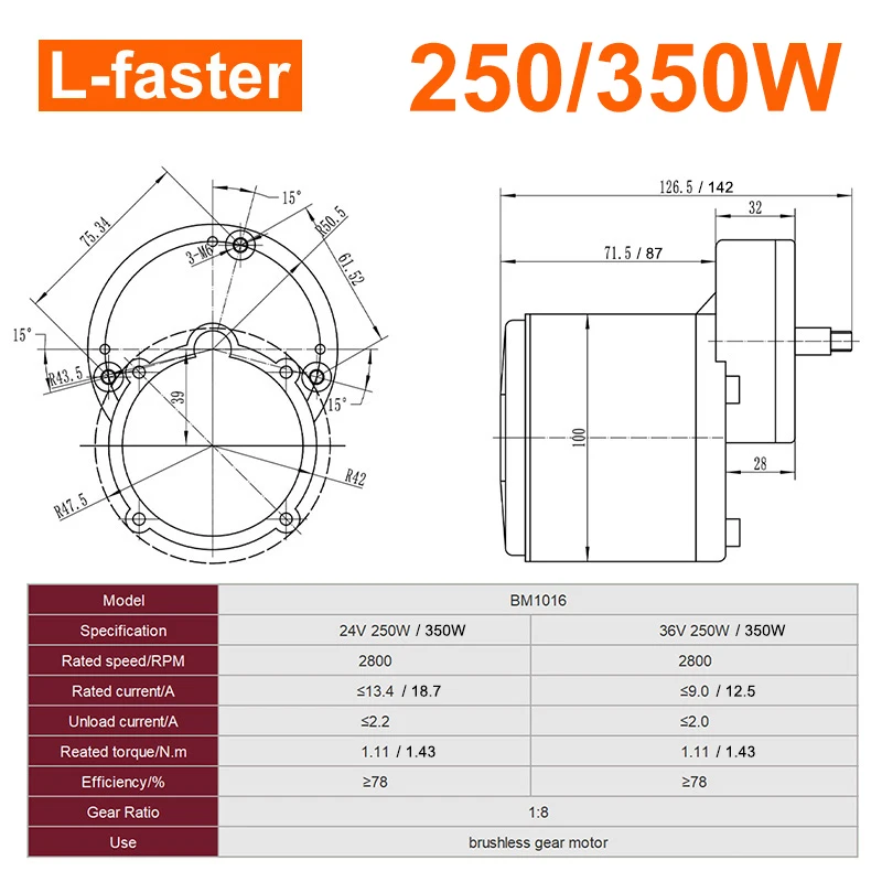 L-더 빠른 DIY 250W 350W 저렴한 솔루션 스포크 기어 스프로킷 PAS 좌측 체인 드라이브 브러시리스 기어 모터 전기 자전거용