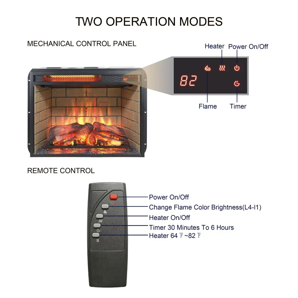 Electric Fireplace Inserts, Infrared Quartz Electric Fireplace Heater , LED Insert, Free Standing,Fireplace Cabinet