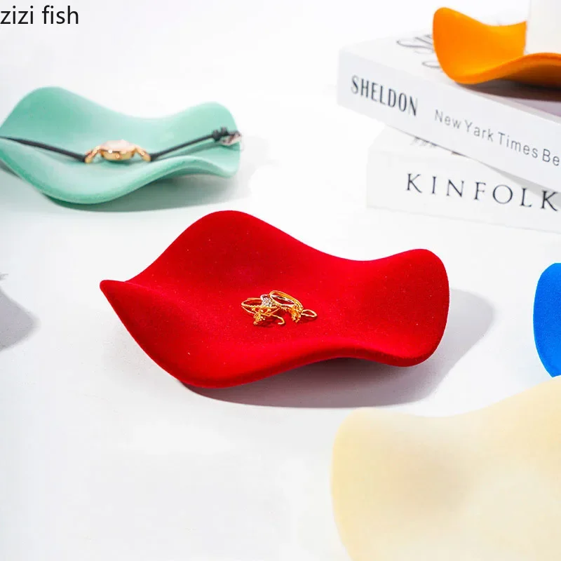 Creative Flocking Ceramic Storage Tray Irregular Wave Shape Tray Jewelry Storage Trays Household Small Item Trays