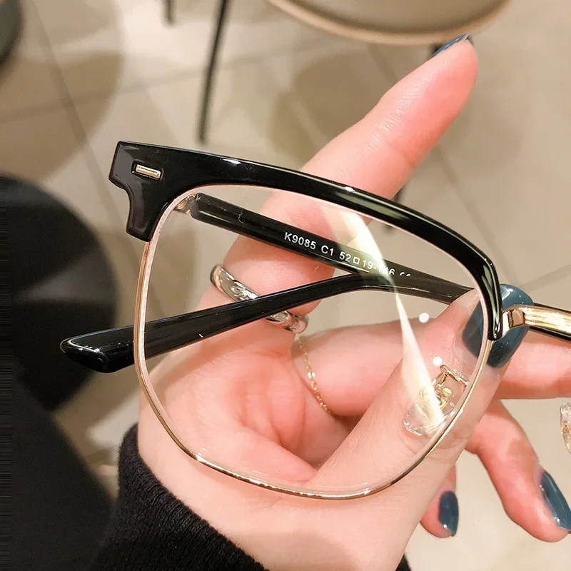 Metal Round Face Near Sight Glasses Male Anti-blue Light Myopia Eyeglasses Half Frame Optical Business Short Sight Eyewear 5