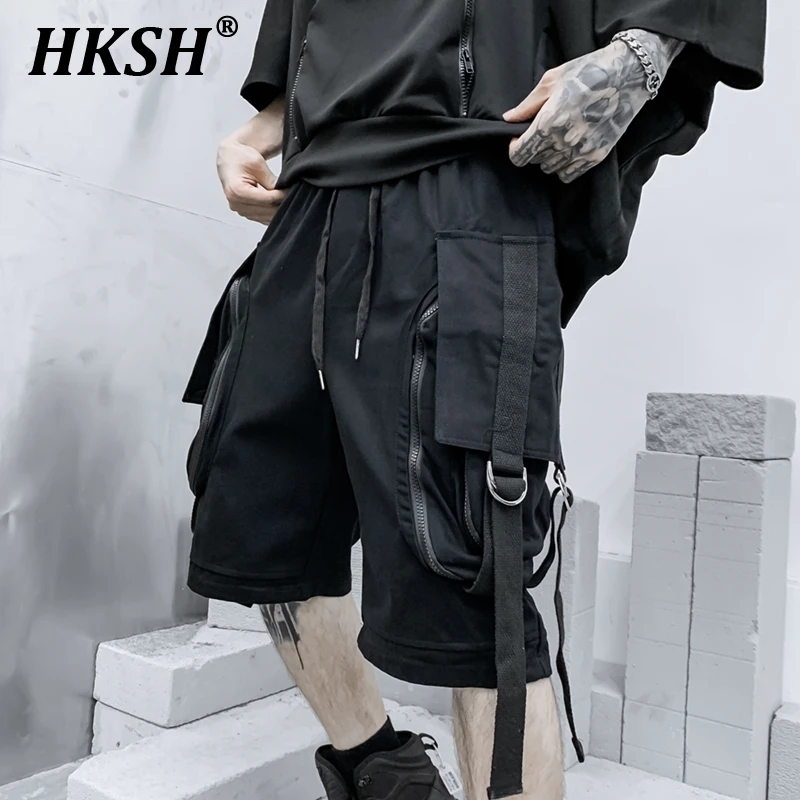 

HKSH Summer Trendy Shorts Men's Japanese Dark Punk High Street Pocket Straight Knee-length Pants Tide Chic Fashion Capris HK0674