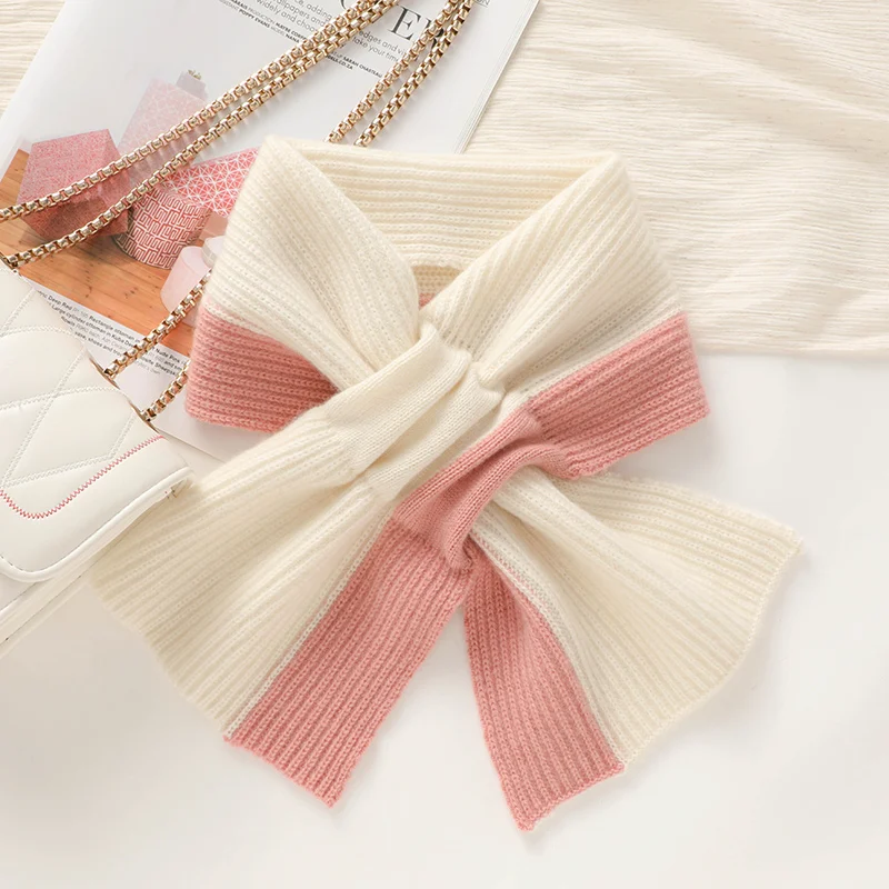 

Lazy Style Cashmere Scarf For Women's Korean Version Versatile Knit Color Block Matching Neck Protection Scarf Warm Fashion