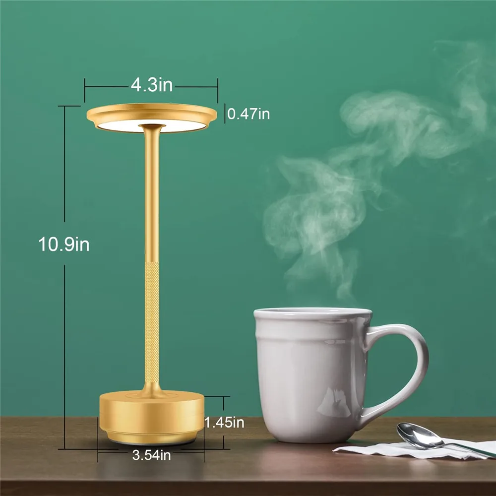 LED 알루미늄 합금 방수 충전식 책상 램프, 터치 디밍 금속 테이블 램프, 바 거실 독서 캠핑 조명