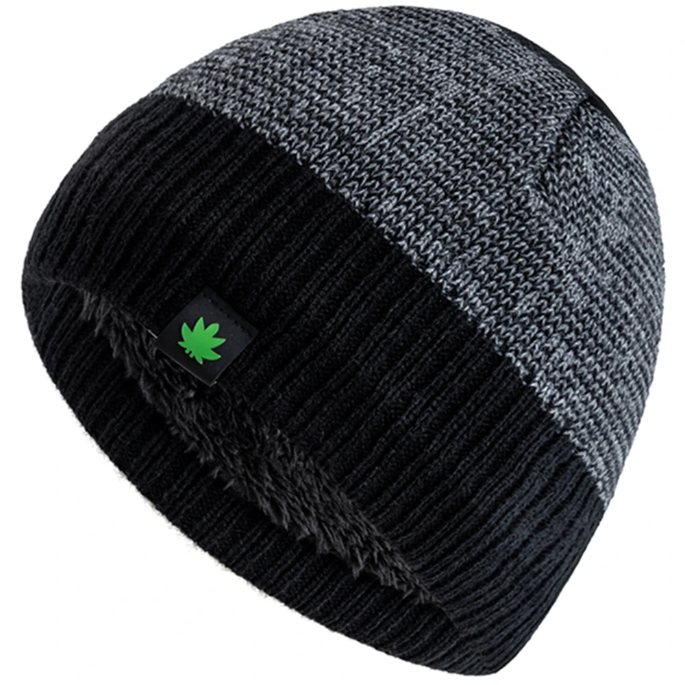 New Style Unisex Leaf Labal Winter Hats Fashion Knitted Hats For Men Women Beanie Cap Outdoor Plush Fur Lined Warm Sports Hats