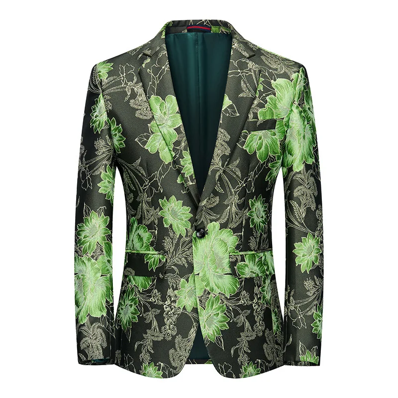 Embroidered Men's Blazer 2023 New in Green Red Orange Single Button Suit Jacket Elegant Luxury Wedding Party Dress Man Slim Coat