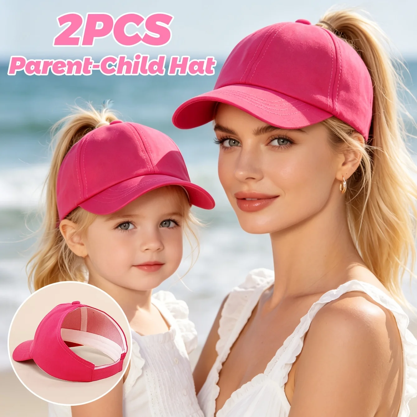 2-Pack Parent-Child Ponytail Baseball Caps - Suitable for Mothers and Daughters, Versatile Casual Duckbill Caps for Outings