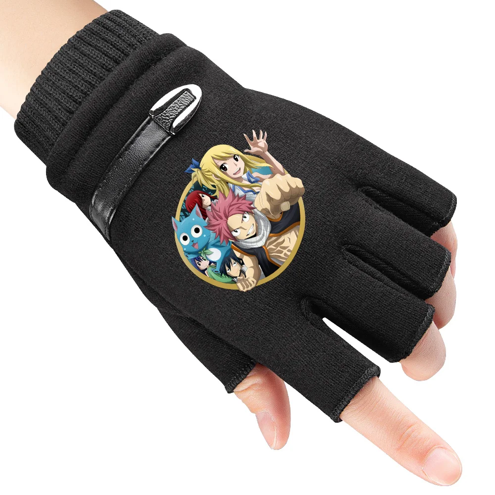 Anime Fairy Tail Winter Knitting Gloves Boy Girl Cartoon Warm Outdoor Bicycle