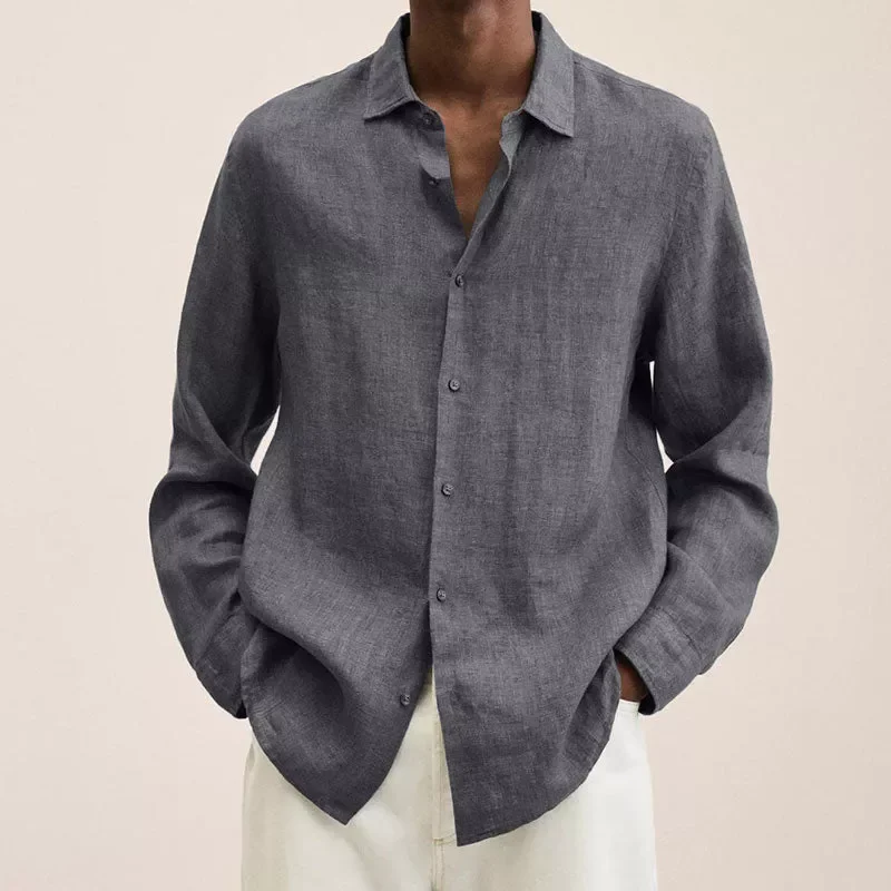 

2022 Men's Linen Long Sleeve Shirt Summer Cotton Linen Shirt Men Casual Solid color Loose thin Long sleeve Shirts Men Blouses